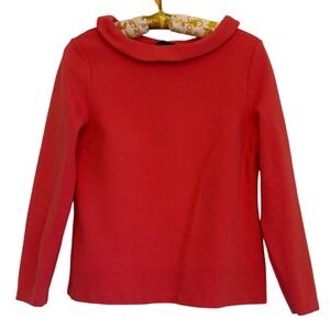 Talbots Petite Coral Pink Ribbed Knit Portrait Collar Button Back Top Sz M Prep